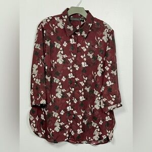 #12)  Attention  Sheer Burgundy Floral Button Down Shirt